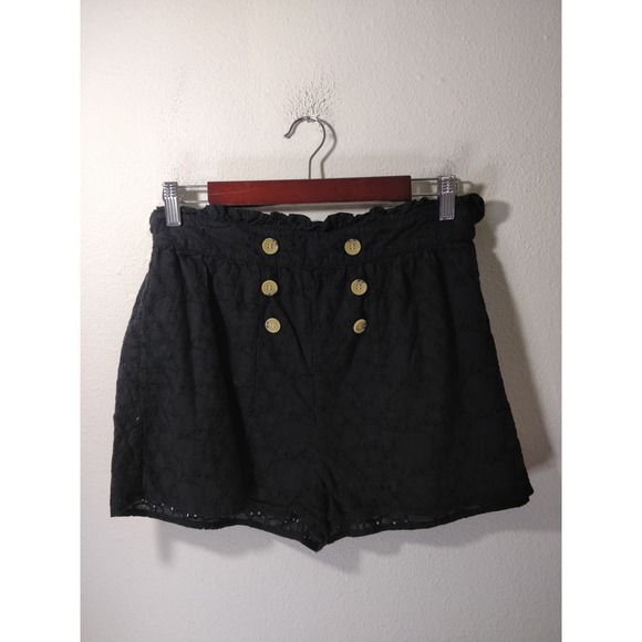 Topshop Pants - Topshop Black Lace Eyelet High Waisted Paperbag Button Front Shorts Size 8